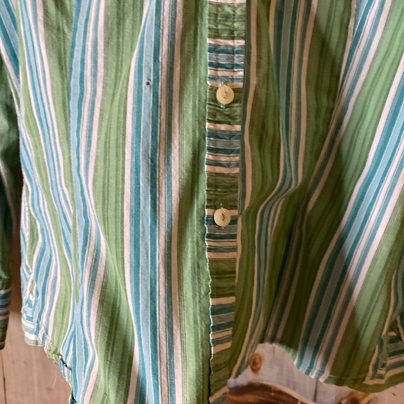 Green and Blue Striped Button-Up Shirt - Picture 4 of 4